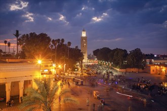 Koutoubia Mosque on Djemma el Fna square at sunset in Marrakesh, Morocco
