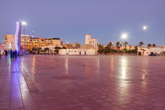Town square at sunset in Dakhla, Morocco