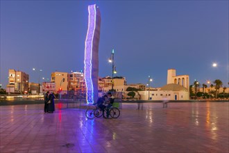 Modern sculpture in town square at sunset in Dakhla, Morocco