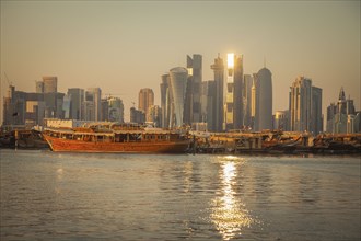 Port by skyline of Doha, Qatar
