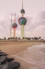 Kuwait Towers at sunset in Kuwait City, Kuwait
