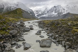 River through Hooker Valley in Mount Cook National Park, New Zealand