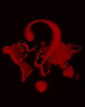 Illustration of red question mark over world map