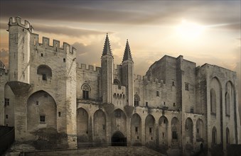Palais des Papes at sunset in Avignon, France