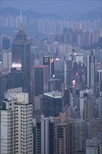Cityscape at sunset in Hong Kong, China