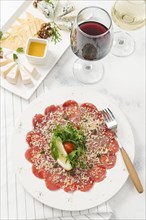 Prosciutto, wine and cheese plate