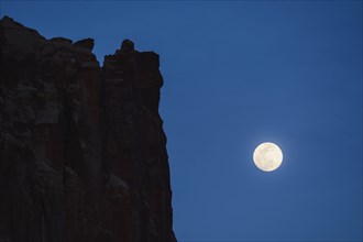 Cliff by full moon in Capitol Reef National Park, USA