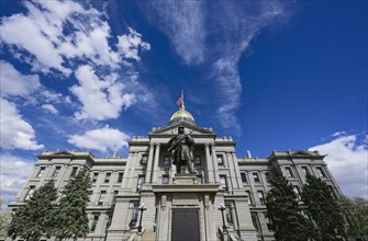 Colorado State Capitol and Civil War monument in Denver, Colorado