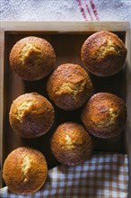 Cupcakes on wooden tray