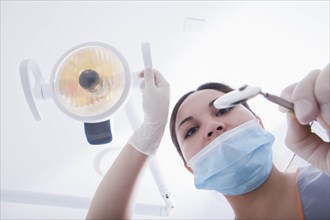 View directly below dental hygienist during examination