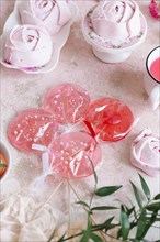 Pink lollipops and marshmallow