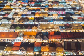 High angle view of night market in Bangkok, Thailand