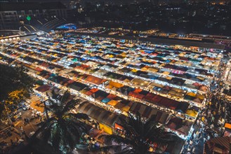 High angle view of night market in Bangkok, Thailand