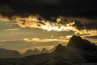 Mountain landscape at sunset in Dolomites, Italy