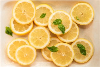 Sliced lemon with basil