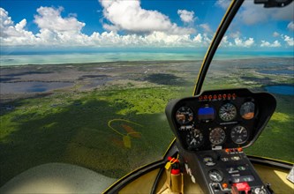 View through cockpit window of Everglades National Park in Florida, USA