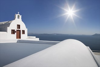 Whitewashed church in Santorini, Greece