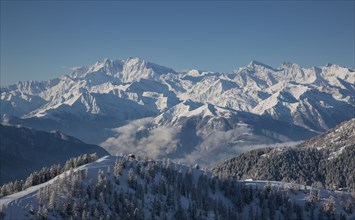 Snow covered mountain range in Piedmont, Italy