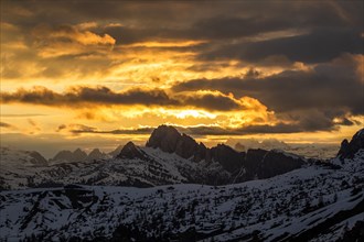 Mountain landscape at sunset in Dolomites, Italy