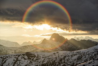 Mountain landscape at sunset in Dolomites, Italy