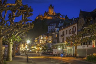 Street below Cochem Imperial Castle at sunset in Cochem