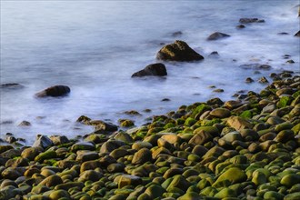 Long exposure shot of rock beach in Acadia National Park
