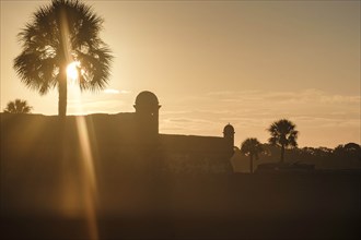 Silhouette of Castillo de San Marcos at sunset in St. Augustine