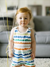 Baby boy wearing striped romper