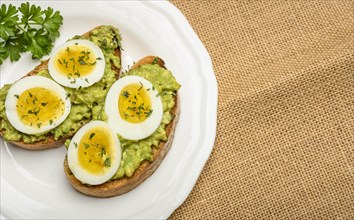 Avocado and egg on toast with parsley