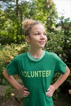 Girl wearing volunteer t-shirt