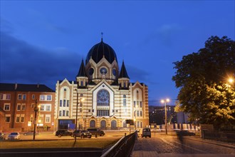 New Libral Synagogue at night in Kaliningrad, Russia