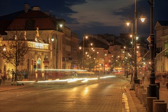 Krakowskie Przedmiescie at night in Warsaw, Masovia, Poland