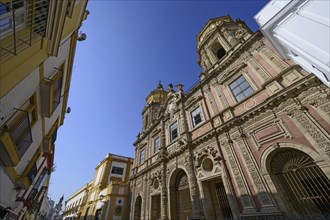 Low angle shot of Church of Saint Louis of France in Seville, Andalusia, Spain