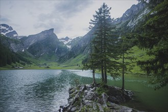 Seealpsee lake in Appenzell Alps, Switzerland