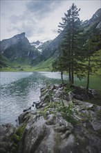 Seealpsee lake in Appenzell Alps, Switzerland