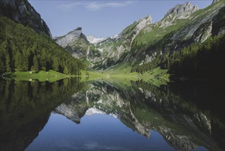 Seealpsee lake in Appenzell Alps, Switzerland