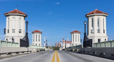 White towers by road in Saint Augustine, Florida, USA