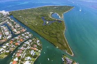 Aerial view of peninsula in Key Biscayne, Florida, USA