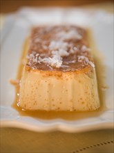 Close up of flan on plate