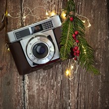 Vintage camera and mistletoe
