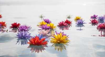 Colorful lotus flowers in water