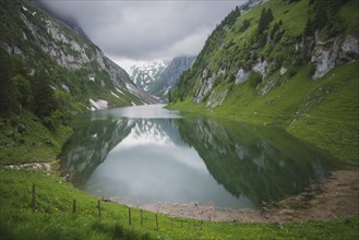 Lake in valley in Appenzell, Switzerland