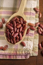 Kidney beans on wooden spoon