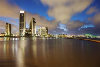 Harbor and cityscape of Corpus Christi at night in Texas