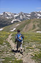 Woman hiking on Loveland Pass, Colorado