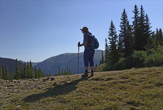 Woman hiking on Silver Dollar Trail in Colorado