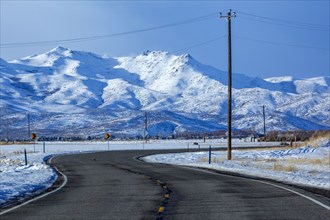 Highway by snowy mountain in Bellevue, Idaho