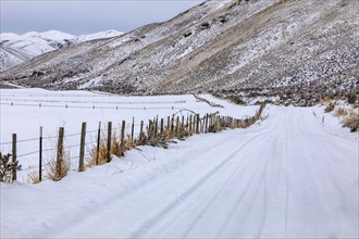 Fence on farm during winter