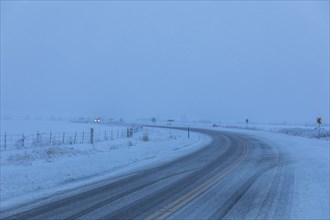 Snow on highway in Bellevue, Idaho