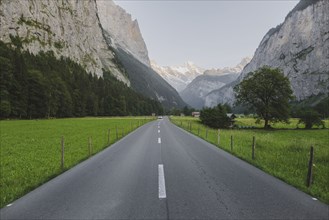 Highway and mountains in Lauterbrunnen, Switzerland